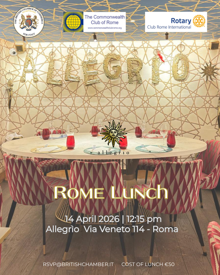 Commonwealth: pranzo d'affari a Roma della Camera di Commercio Britannica